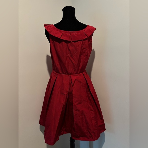 MIU MIU Prada 2010s Red Tafetta Sleeveless Ruffled Hidden Pocket Dress 44/8 - Picture 4 of 7